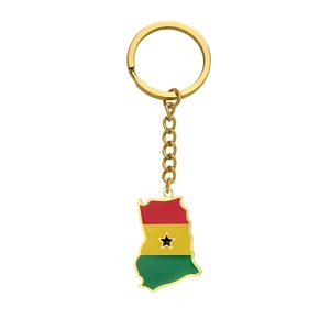 Golden stainless steel Ghana map keychain with vibrant flag colors and star detail