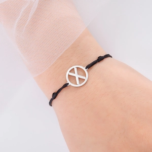 Verstellbares schwarzes Seilarmband mit Odin-Rune aus Edelstahl für Damen und Herren