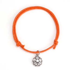 Adjustable orange braided rope soccer charm bracelet with silver football pendant charm