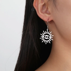 304 stainless steel hollow geometric sun eye pendant hook earrings for women