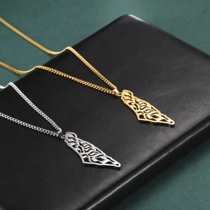 Israel map pendant necklace in gold and silver stainless steel with hollow pattern