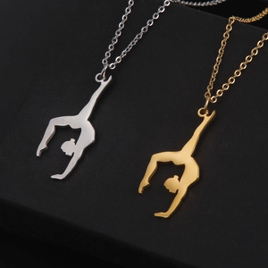 Artistic gymnastics necklaces in silver and gold steel featuring female gymnast silhouette