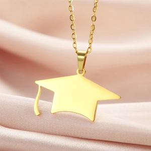 Stainless Steel Graduation Cap Pendant Necklace Double Layer Snake Paperclip Chain Gold Silver Plated Jewelry Gift Graduation