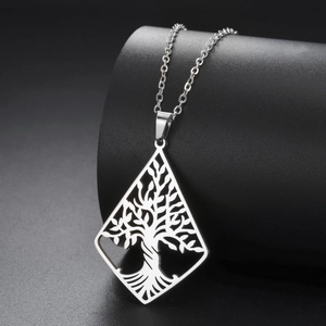 Punk style stainless steel hollow tree of life pendant necklace for men and women