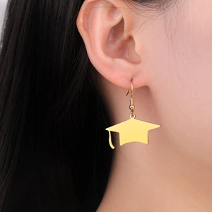 Boucles d'Oreilles Pendantes Toque de Diplôme en Acier Inoxydable Bijoux Académiques Minimalistes Crochet Cadeau de Graduation