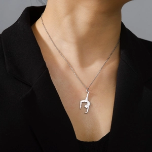 Artistic gymnastics pendant necklace in silver stainless steel for women athletic jewelry