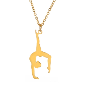 Golden stainless steel rhythmic gymnastics necklace with athlete pendant and O-chain