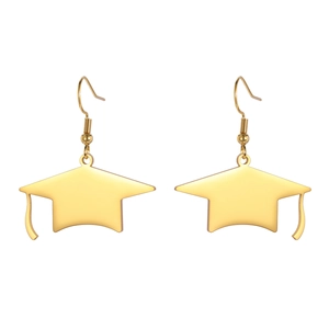 Boucles d'oreilles chapeau de docteur dorées polies pour cadeaux de remise de diplômes
