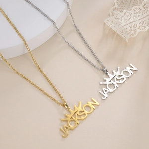 Customized stainless steel crown name necklace for women in gold and silver finish