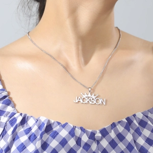 Custom silver stainless steel name necklace with crown pendant for women jewelry