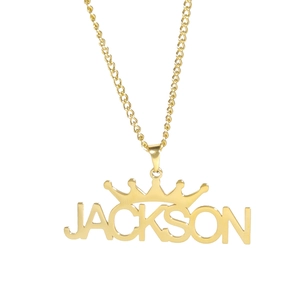 Customized golden stainless steel crown necklace featuring the name JACKSON for women