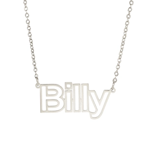 Individuelle silberne Namenskette aus Edelstahl mit Billy-Anhänger an feiner Kreuzkette