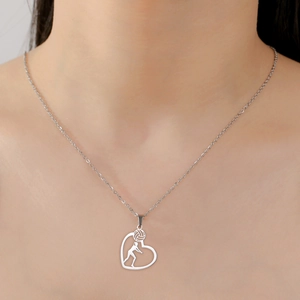 Collar de acero inoxidable con colgante de corazón y silueta de voleibol para mujer