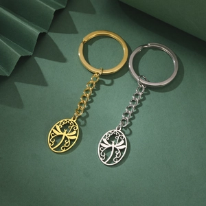 Oval dragonfly pendant keychain in gold and silver finish made of durable stainless steel