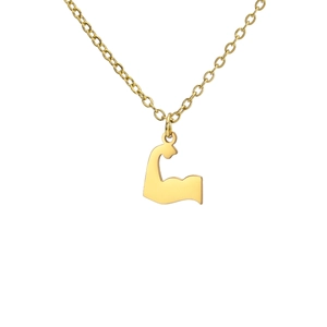 Collana fitness in acciaio inossidabile dorato con ciondolo braccio muscoloso