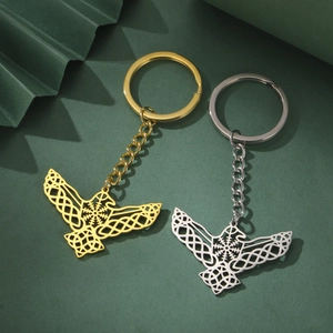 Nordic Viking Eagle Keychain Stainless Steel Celtic Knot Vegvisir Raven Pendant Hollow Out Keyring Jewelry Gift For Men Women