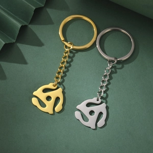 Vinyl Record Adapter Keychain 304 Stainless Steel Retro Music Theme Spider Pendant Key Holder Jewelry For Music Lover Gift