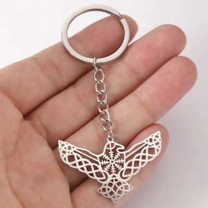 Classic stainless steel eagle wing keychain with celtic knot and vegvisir compass