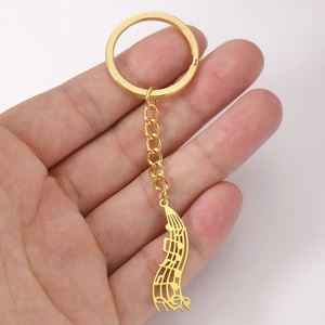 Porte-clés notes de musique doré avec pendentif partition en acier inoxydable poli
