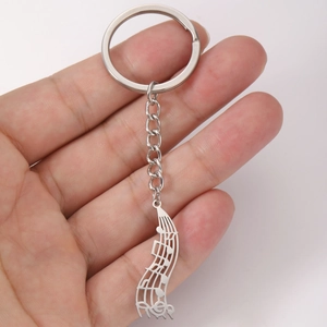 Porte-clés minimaliste en acier inoxydable avec pendentif note de musique argenté