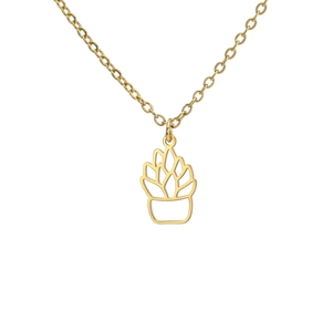 Gold stainless steel necklace featuring a minimalist hollow succulent plant pendant