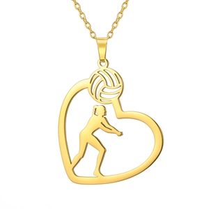 Collar de acero inoxidable dorado con colgante de voleibol y corazón para mujer