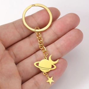Planet Saturn Pendant Keychain Stainless Steel Star Moon Charm Fashion Key Ring For Men Women Car Key Jewelry Gift