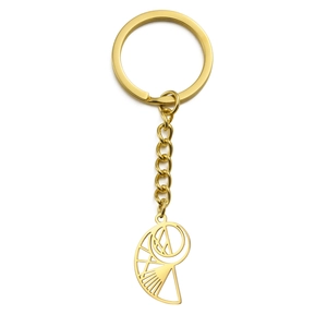 Polished gold stainless steel keychain with minimalist hollow geometric conch pendant