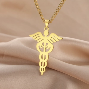 304 Stainless Steel Medical Caduceus Pendant Necklace Hip Hop Style Jewelry Gift For Doctors Nurses Men Women Cool