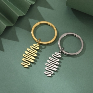 Minimalist Stainless Steel Keychain Geometric Spiral Zigzag Line Pendant Modern Fashion Key Ring Jewelry Gift For Women Men
