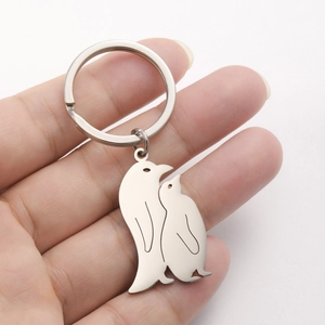 Polished 304 stainless steel penguin pendant keychain set for couples and family