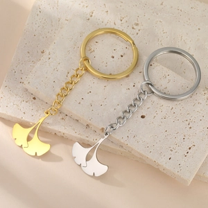 Fashion 304 Stainless Steel Ginkgo Leaf Pendant Keychain Personalized Metal Keyring For Bags Car Keys Gift Women Men