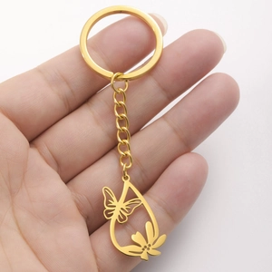 Stainless Steel Hollow Butterfly Flower Pendant Keychain For Women Girls Titanium Steel Key Ring Holder Nature Jewelry Gift