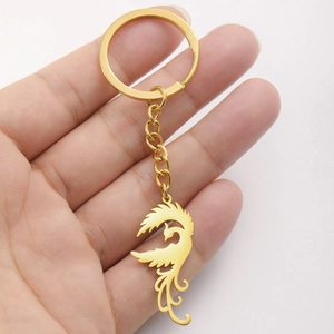 Stainless Steel Phoenix Pendant Keychain With Link Chain Hollow Out Bird Shape Key Ring Unisex Hip Hop Fashion Accessories Gift