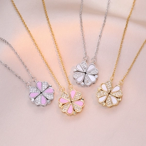Collier Trèfle à Quatre Feuilles Cœur Pliant Pour Femme Acier Titane Zircone Émail Magnétique Réversible Bijoux De Mode