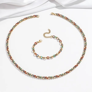 Collier Et Bracelet En Chaîne En Acier Inoxydable À Pois Géométriques En Émail Coloré Tendance Bohème Femmes Bijoux