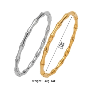 Bracelets joncs en acier titane poli, design bambou doré et argenté, diamètre 6,6 cm
