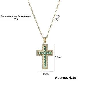 Vintage gold cross necklace with emerald gemstone and pavé diamonds for women