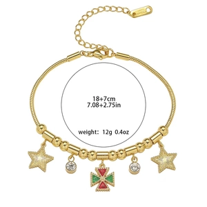 Bracelet à perles étoile dorée pour femme avec zircon et pendentif croix en acier inoxydable