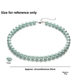 Collier élégant en perles vert menthe 10mm avec fermoir argenté et chaîne 50cm