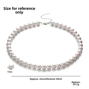 Elegant 10mm white pearl necklace with adjustable silver lobster clasp and 50cm chain
