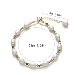 Zoetwaterparel armband met regenboog toermalijn en verstelbare gouden hartketting