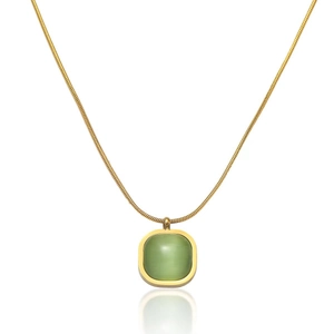 Collana Pendente Quadrato Acciaio Inossidabile Pietra Occhio Di Gatto Verde Catena Serpente Dorata Gioielli Donne