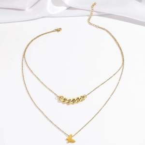 Collar de doble cadena dorada para mujer con colgante de mariposa minimalista joya