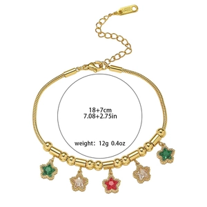 Bracelet en acier inoxydable doré avec pendentifs étoiles, cristaux et chaîne réglable