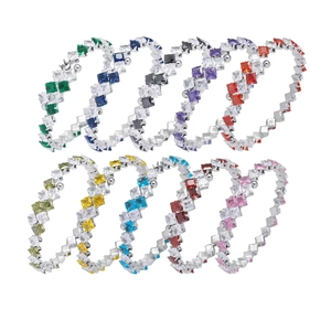 Women Fashion Stainless Steel Square Cut Multicolor Rhinestone Bangle Pave Open Cuff Bracelet Commute Jewelry Party Gift
