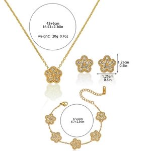 Parure de bijoux élégante en acier titane doré avec breloques fleurs à cinq pétales