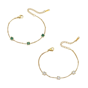 Bracelet Acier Inoxydable Zircon Carré Géométrique Plaqué Or Minimaliste Pierres Précieuses Chaîne Réglable Bijoux Femmes