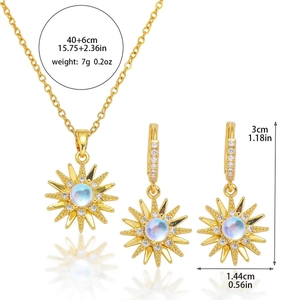 Elegantes goldenes Sonnen-Schmuckset mit Kette und Ohrringen mit runden Zirkoniasteinen