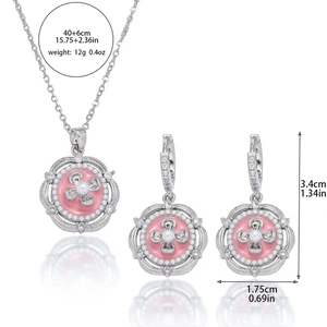 Parure élégante de collier et boucles d'oreilles avec émail rose et perles
